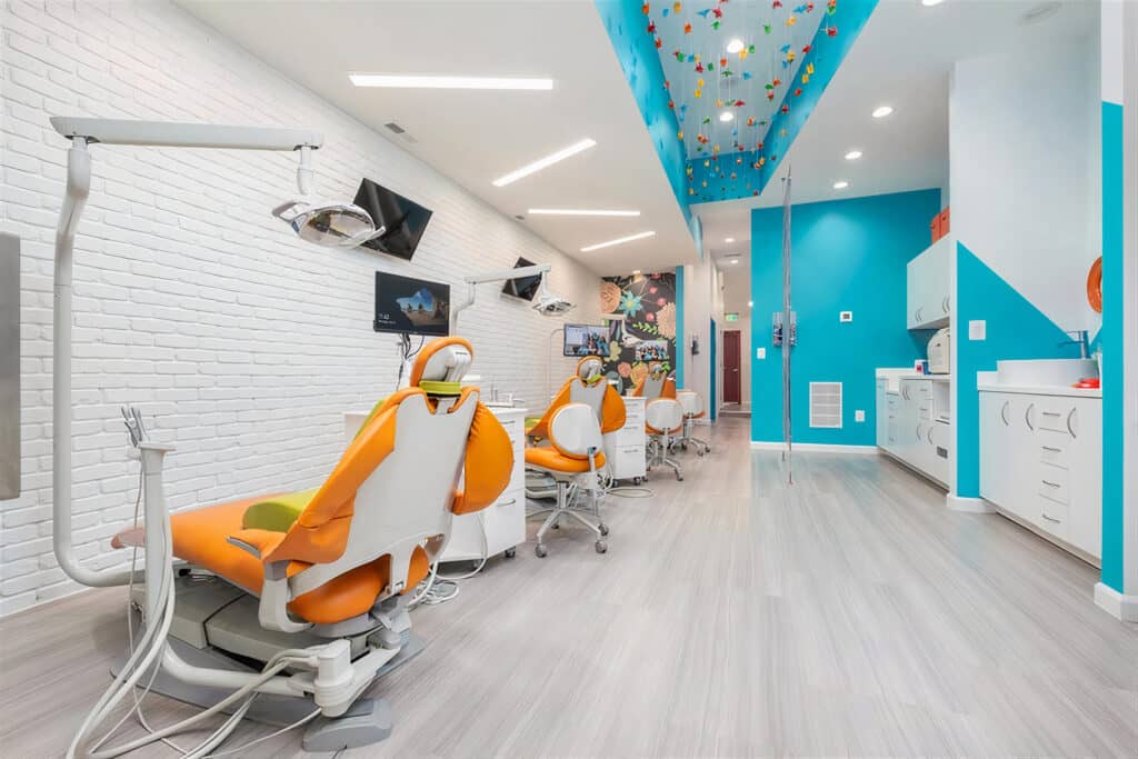 Bright pediatric dental office waiting area cleaned by Fraser Commercial Services