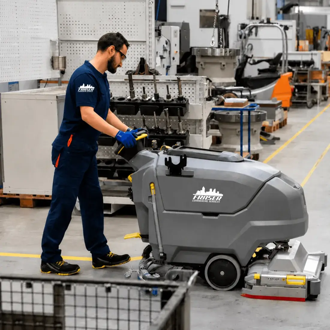 Fraser Commercial Services team cleaning a Connecticut manufacturing facility